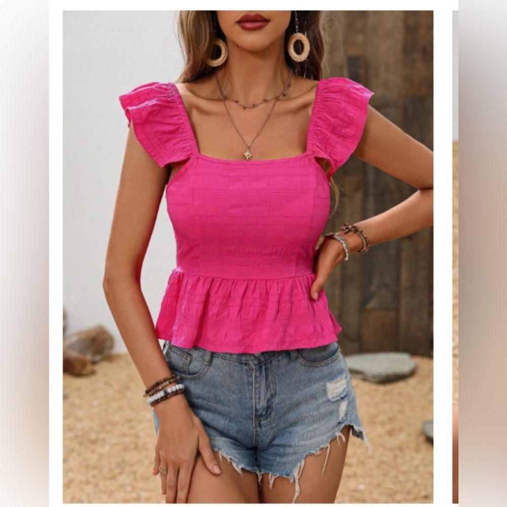 Shein bright pink top, ties in back NEW